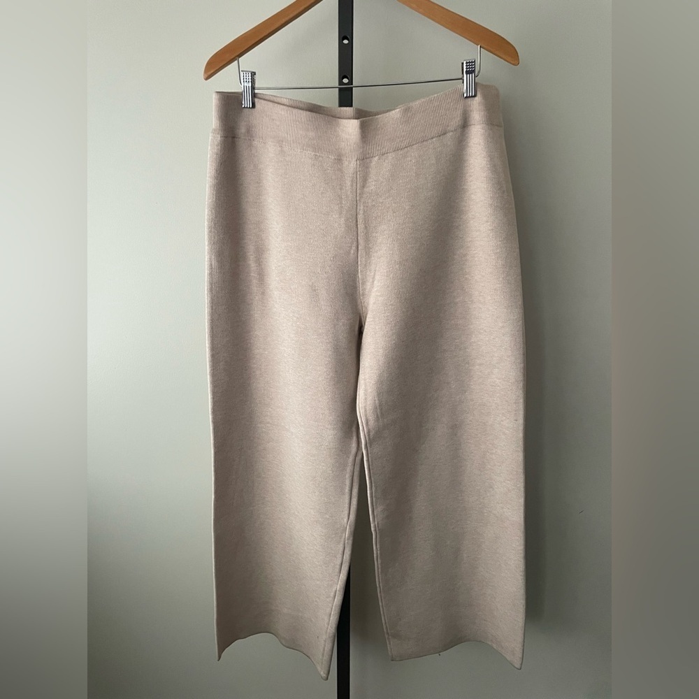 Rachel Zoe Soft Knit Lounge Pants Wide Leg Oatmeal Loungewear Pull On XL NWT